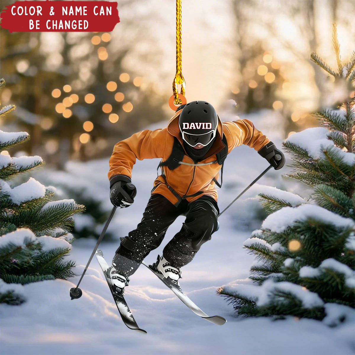Personalized Skiing Christmas Acrylic Ornament,  Unique Winter Sports Holiday Xmas Decor for Snow Lovers