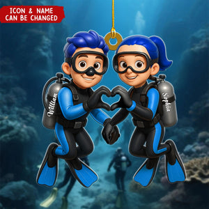 Diving Couple Home Decor, Personalized Christmas Acrylic Ornament