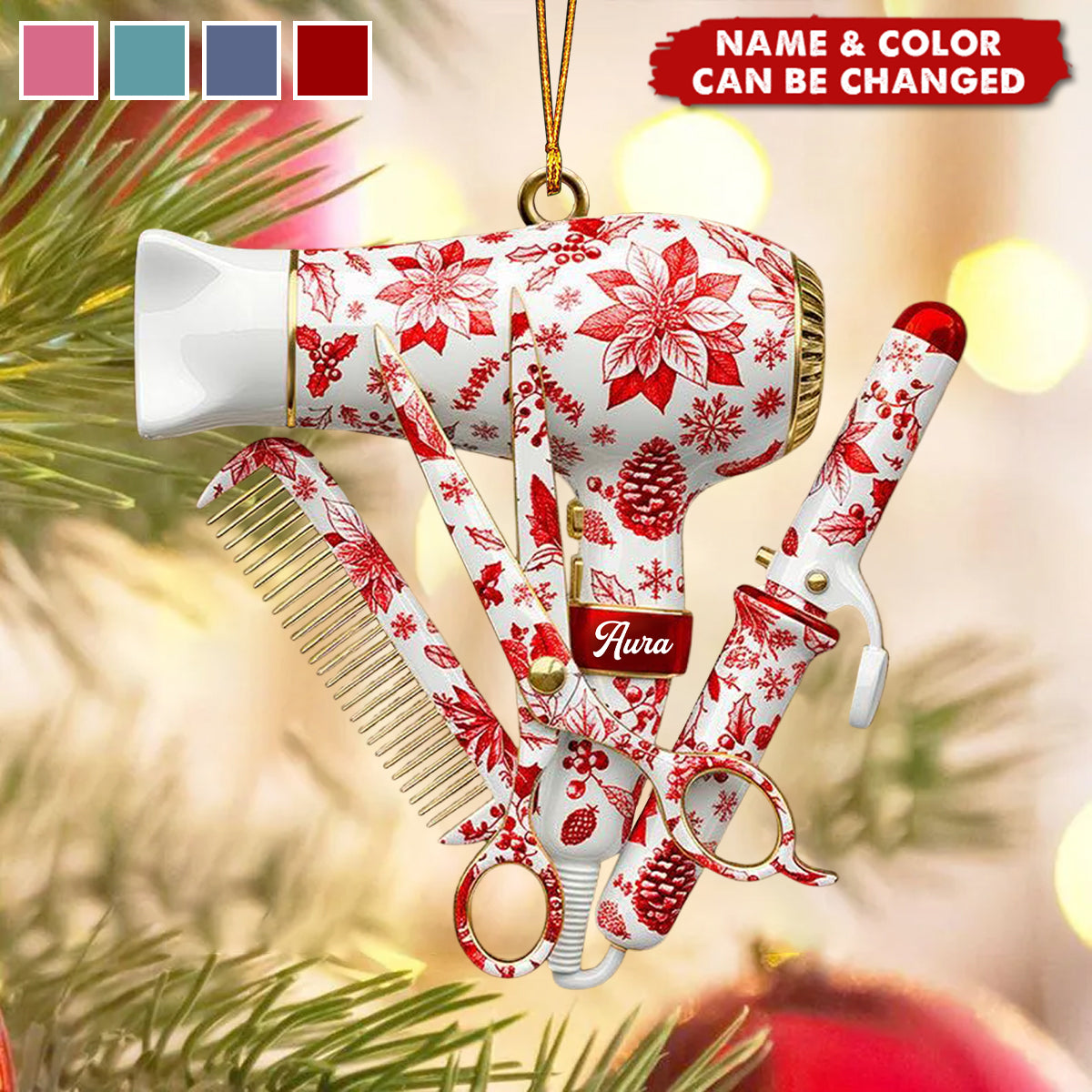 Hairstylist Toile de Jouy Ornament, Personalized Christmas Acrylic Ornament, Gift For Hairdresser, Stylist or Salon Owner