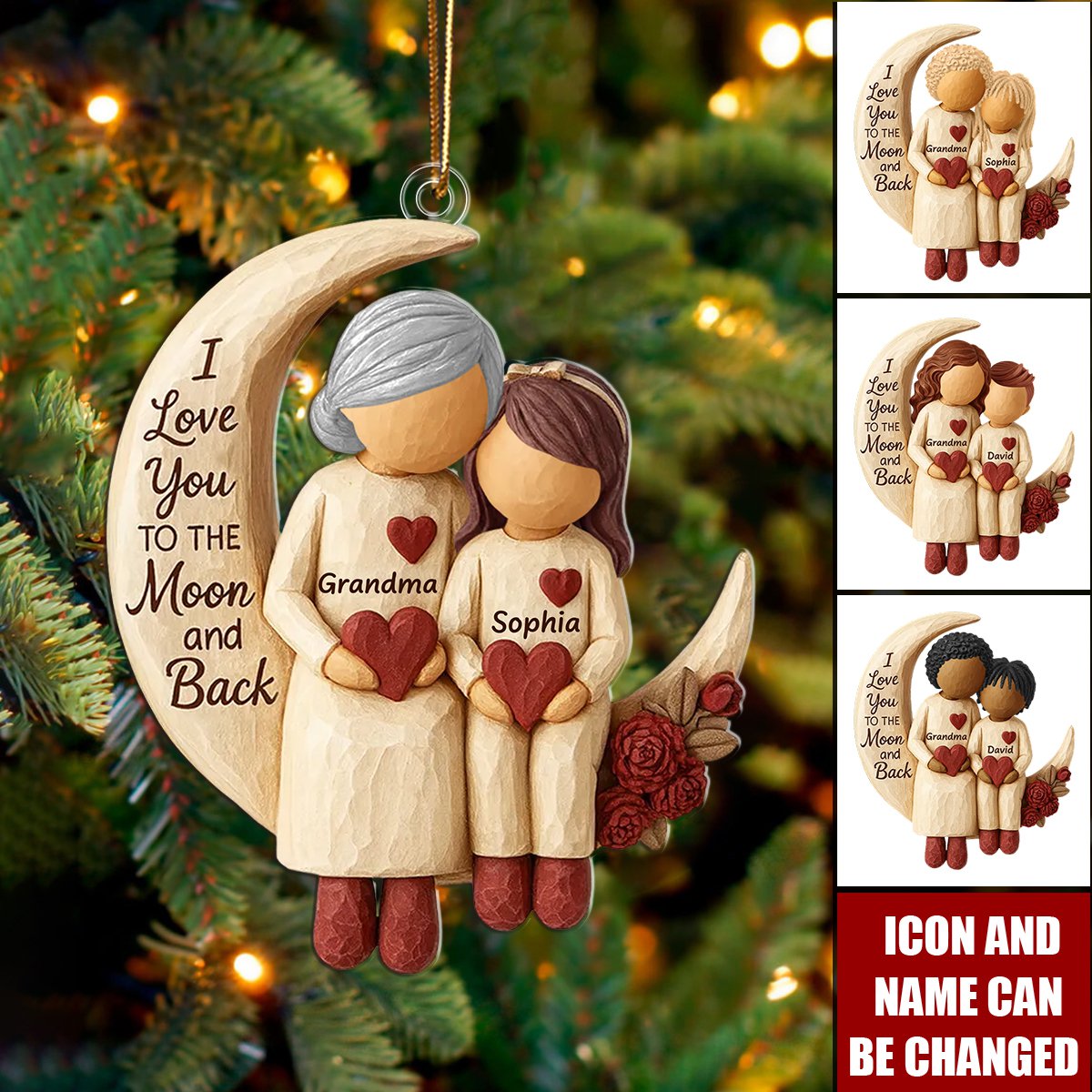 Grandma Grandkids on Moon - Personalized Acrylic Ornament - Heartfelt Christmas Gift for Grandma, Grandkids