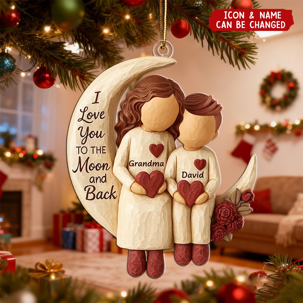 Grandma Grandkids on Moon - Personalized Acrylic Ornament - Heartfelt Christmas Gift for Grandma, Grandkids