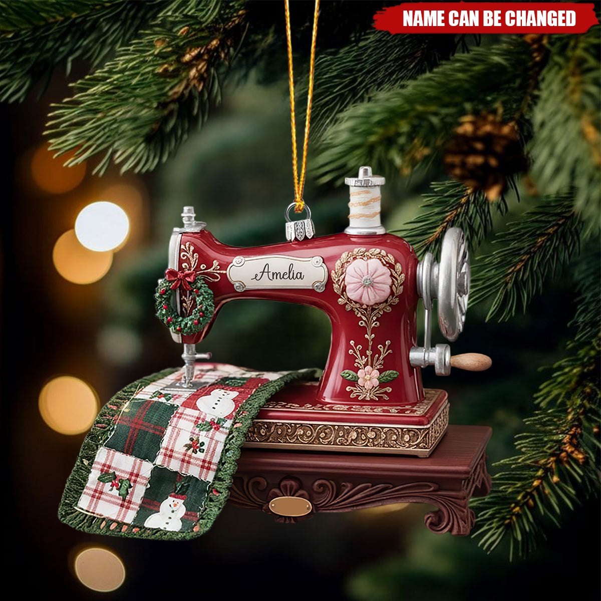 Personalized Sewing Machine Acrylic Ornament,  Quilter Christmas Tree Ornament, Quilting Studio Ornament Tree Decor