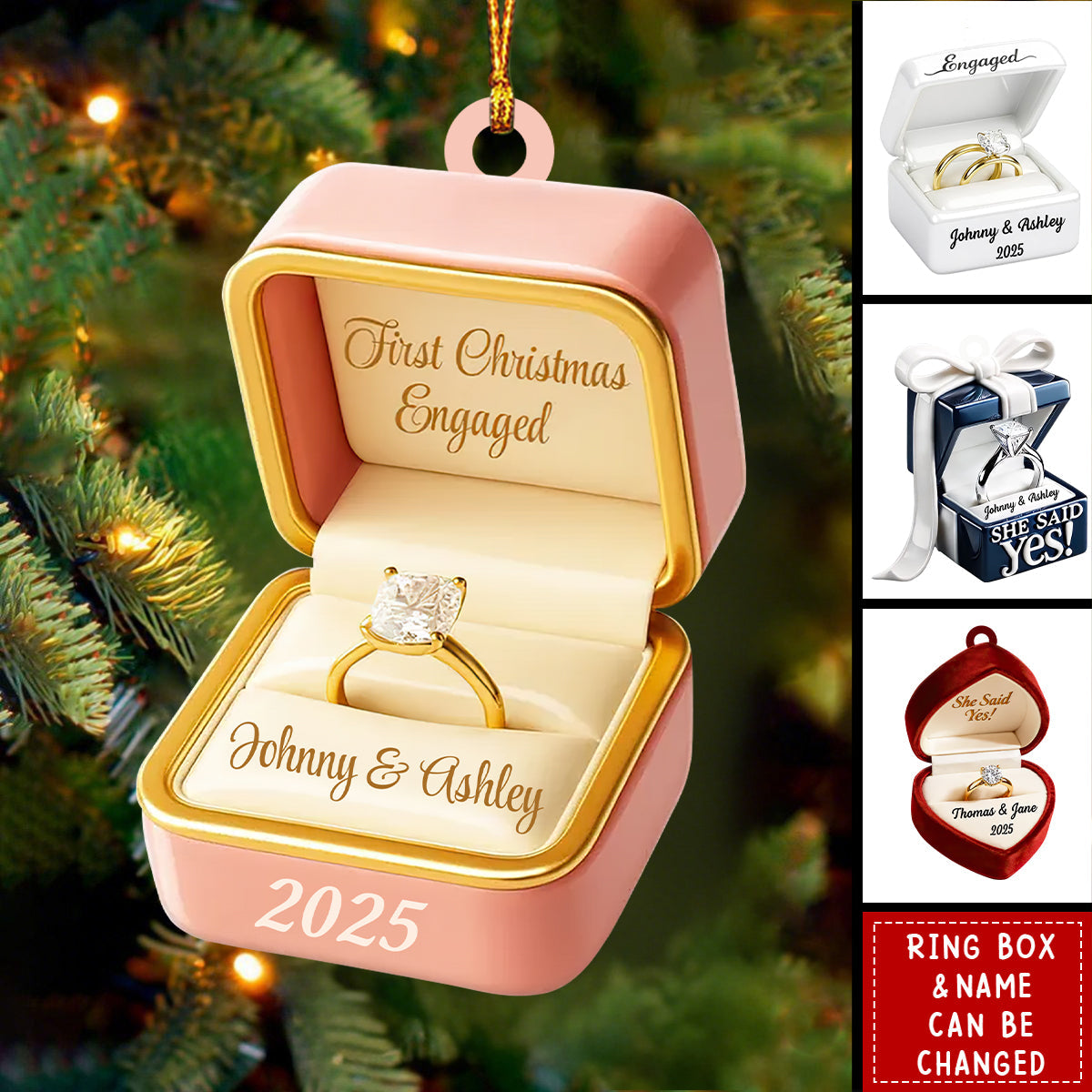 Ring Box Couple Engagement - Personalized Acrylic Ornament, Proposal Keepsake, Engagement Gift