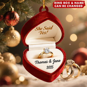 Ring Box Couple Engagement - Personalized Acrylic Ornament, Proposal Keepsake, Engagement Gift