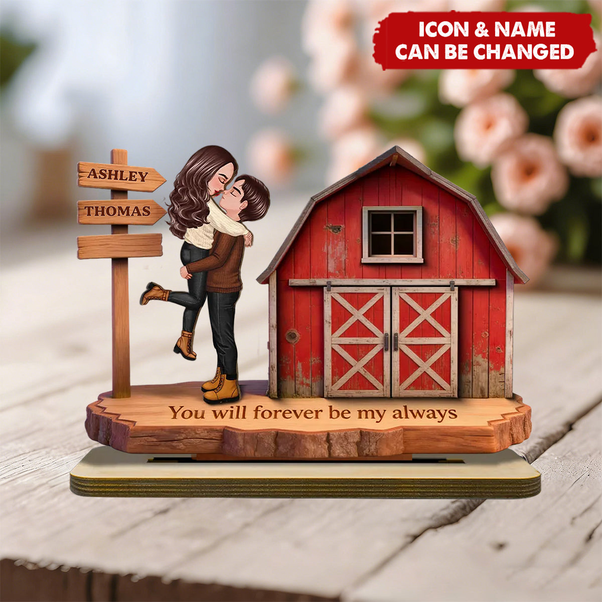 Nostalgia Barn House Eternal Love Couple Sign Posts - Personalized 2-Layer Wooden Plaque - Gift For Couple, Farmhouse Decor