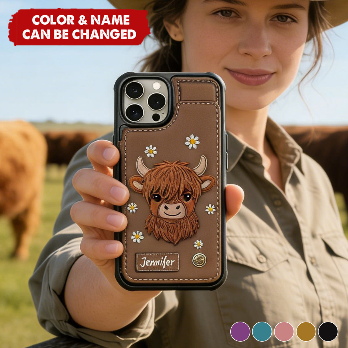 Adorable Highland Cow - Personalized Highland Cow Wallet Phone Case