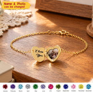 Custom Birthstone Heart Photo Memorial Bracelet