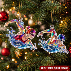Personalized Acrylic Ornament - Custom Name Swimmer Christmas Ornament