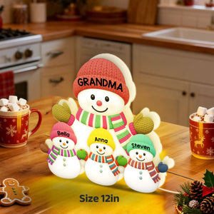 3D Effect Heartwarming Christmas Grandma Grandkids Snowman Together - Personalized Light Box - Gift For Grandmas