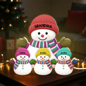 3D Effect Heartwarming Christmas Grandma Grandkids Snowman Together - Personalized Light Box - Gift For Grandmas