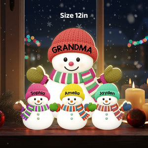 3D Effect Heartwarming Christmas Grandma Grandkids Snowman Together - Personalized Light Box - Gift For Grandmas