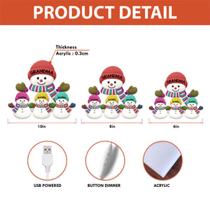 3D Effect Heartwarming Christmas Grandma Grandkids Snowman Together - Personalized Light Box - Gift For Grandmas