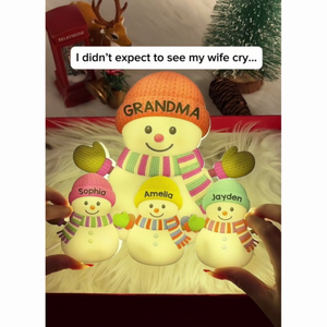 3D Effect Heartwarming Christmas Grandma Grandkids Snowman Together - Personalized Light Box - Gift For Grandmas