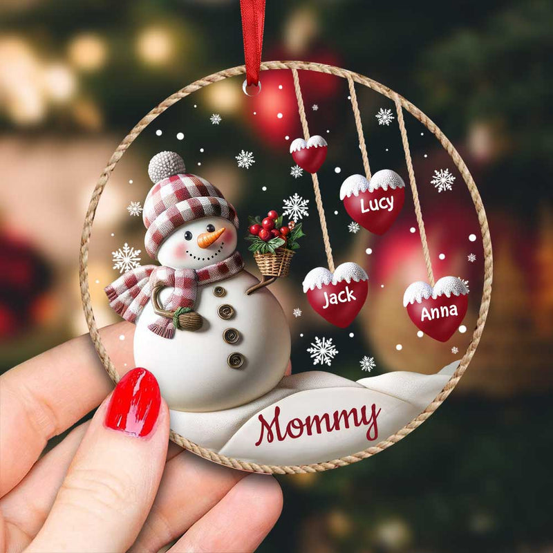 Happy Christmas Snowman Grandma Mom Hanging Sweet Heart Kids Personalized Ornament