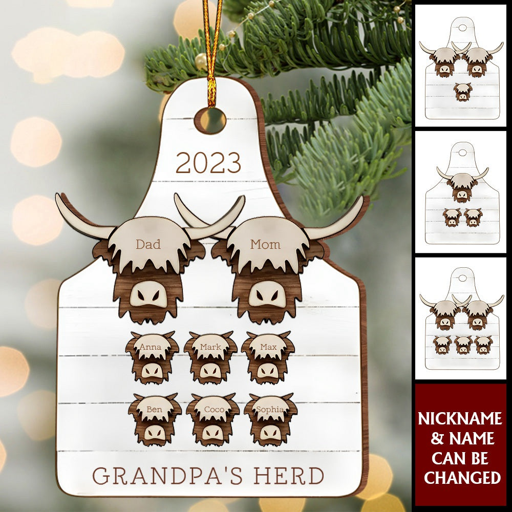 Highland cow, family christmas ornament, farmhouse Christmas, 2023 ornament, rustic christmas ornament
