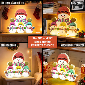 3D Effect Heartwarming Christmas Grandma Grandkids Snowman Together - Personalized Light Box - Gift For Grandmas
