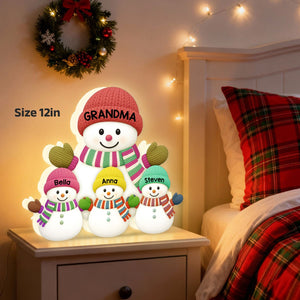 3D Effect Heartwarming Christmas Grandma Grandkids Snowman Together - Personalized Light Box - Gift For Grandmas