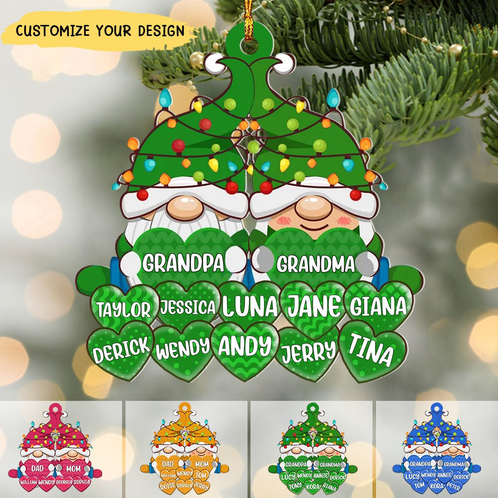 Family - Colorful Christmas Light Dwarf Loves Sweet Heart Kids - Personalized Acrylic Ornament