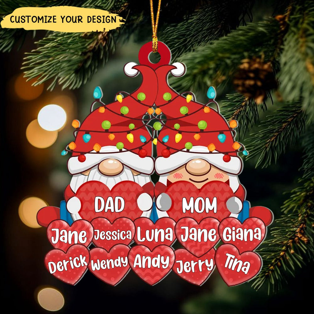 Family - Colorful Christmas Light Dwarf Loves Sweet Heart Kids - Personalized Acrylic Ornament