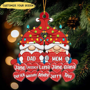 Family - Colorful Christmas Light Dwarf Loves Sweet Heart Kids - Personalized Acrylic Ornament