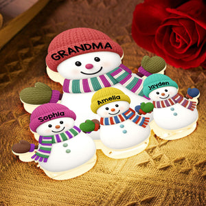 3D Effect Heartwarming Christmas Grandma Grandkids Snowman Together - Personalized Light Box - Gift For Grandmas