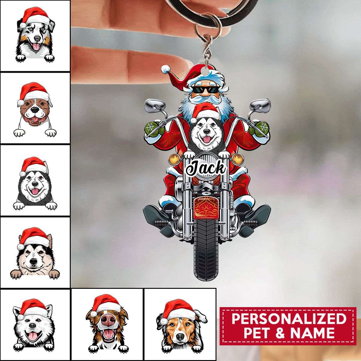 Personalized Christmas Santa And Dog Keychain