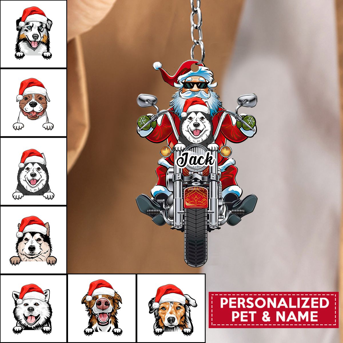 Personalized Christmas Santa And Dog Keychain