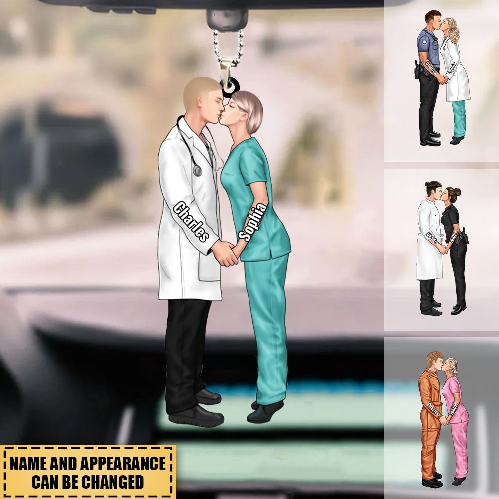 Personalized Christmas Gifts Custom Car Ornament For Couple Portrait, Firefighter, EMS, Nurse, Police Officer, Military