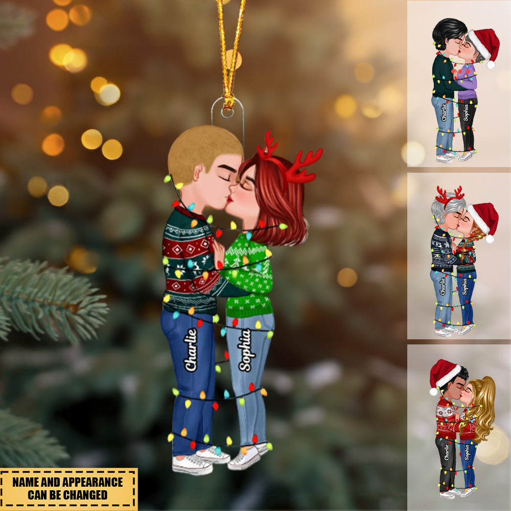 Christmas Couple Kissing With Light String Personalized Acrylic Ornament