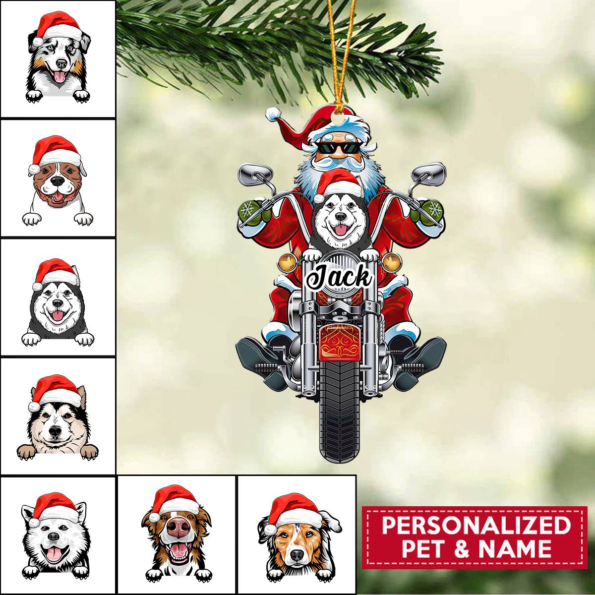 Personalized Christmas Santa And Dog Ornament