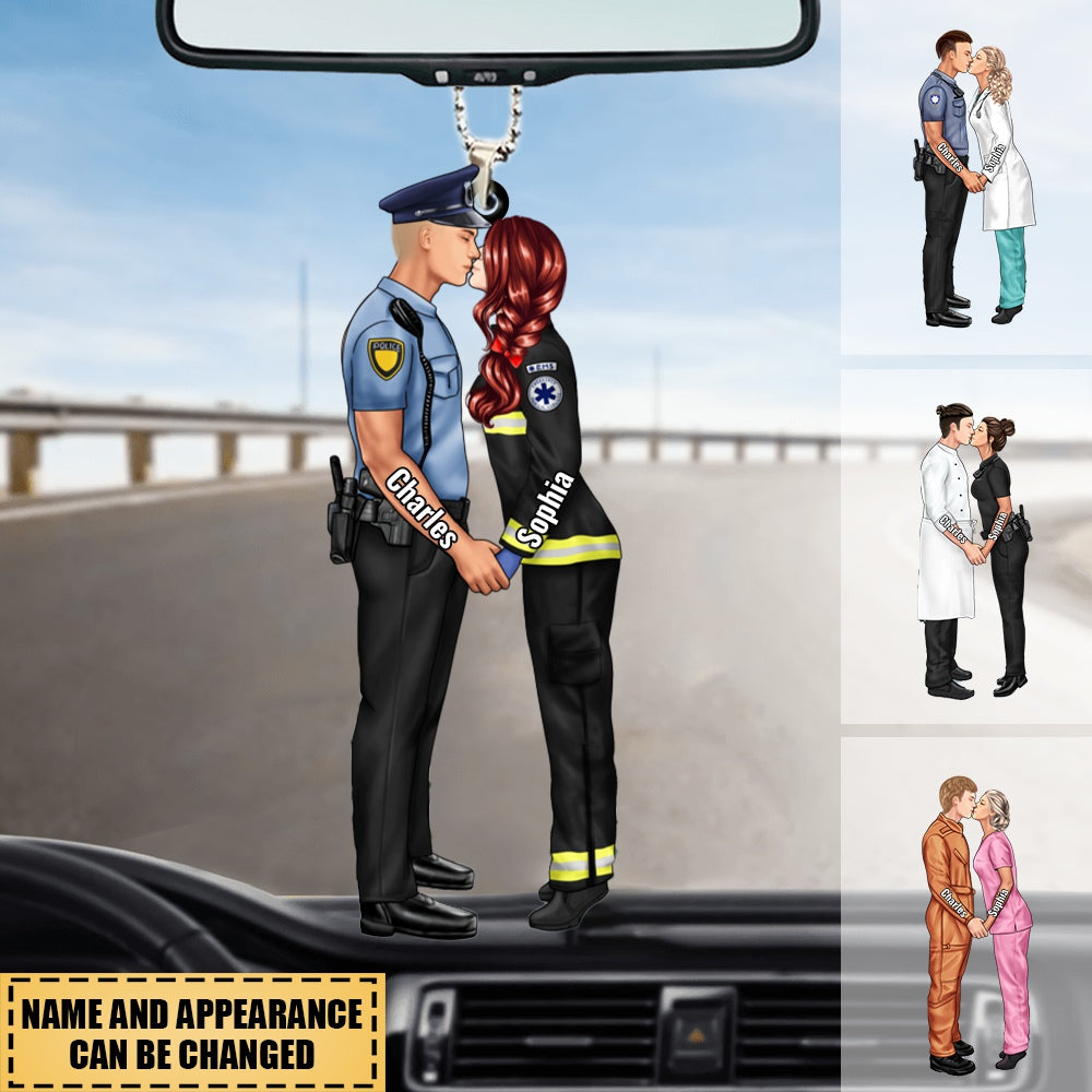 Personalized Christmas Gifts Custom Car Ornament For Couple Portrait, Firefighter, EMS, Nurse, Police Officer, Military