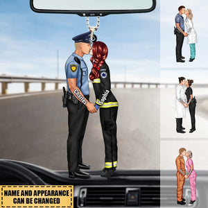 Personalized Christmas Gifts Custom Car Ornament For Couple Portrait, Firefighter, EMS, Nurse, Police Officer, Military