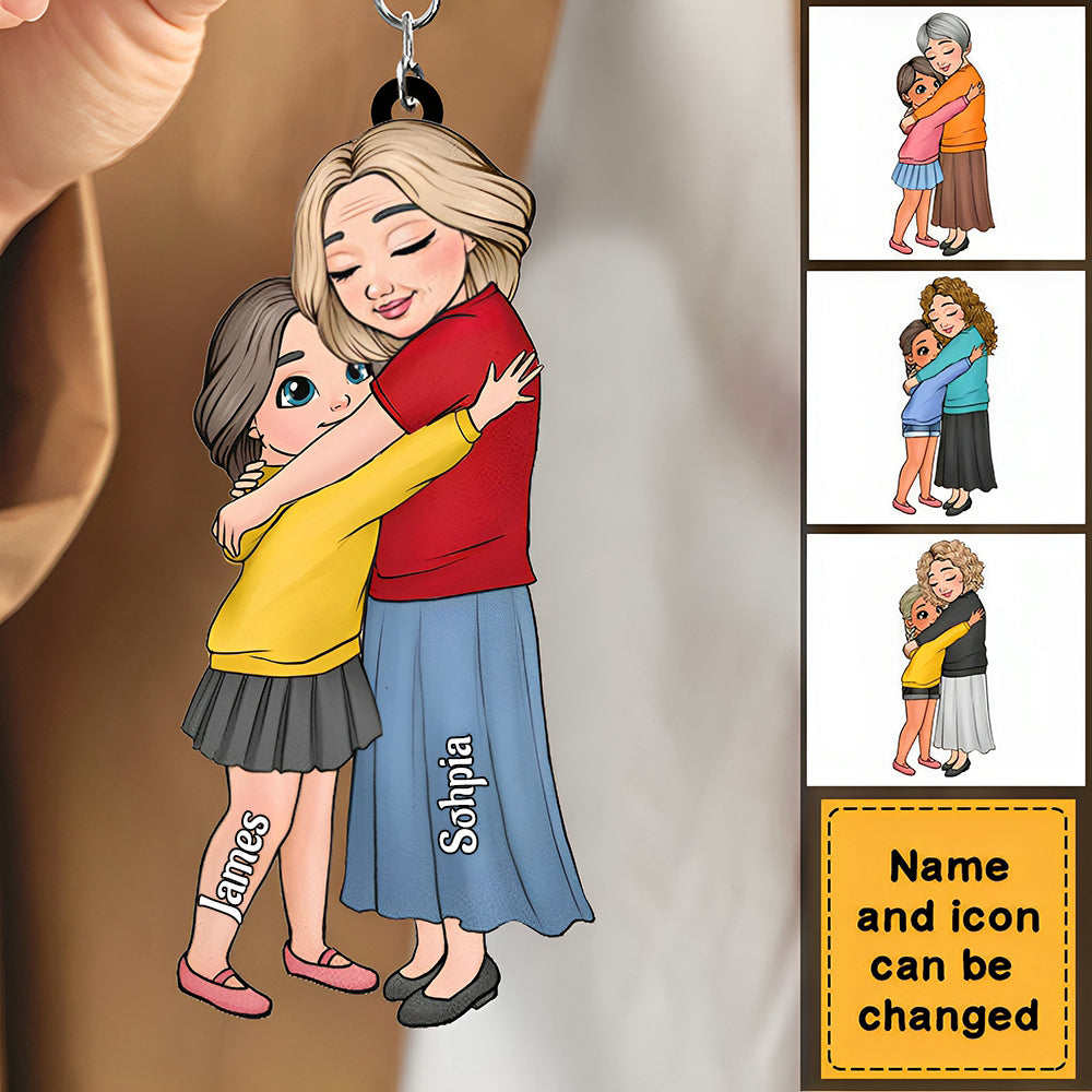 Gift For Grandson Granddaughter Hugging Personalized Keychain