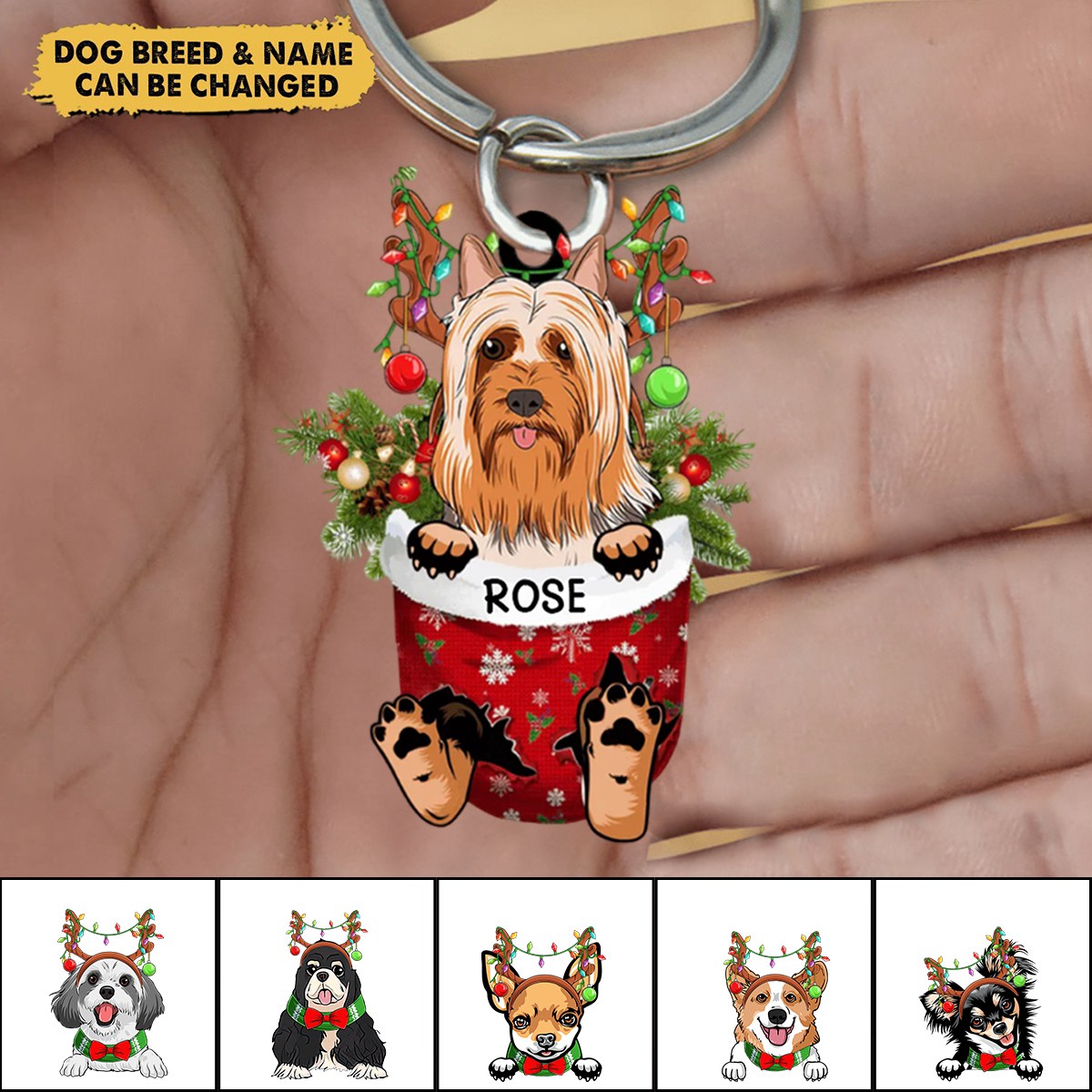 Personalized Dog In Snow Pocket Keychain