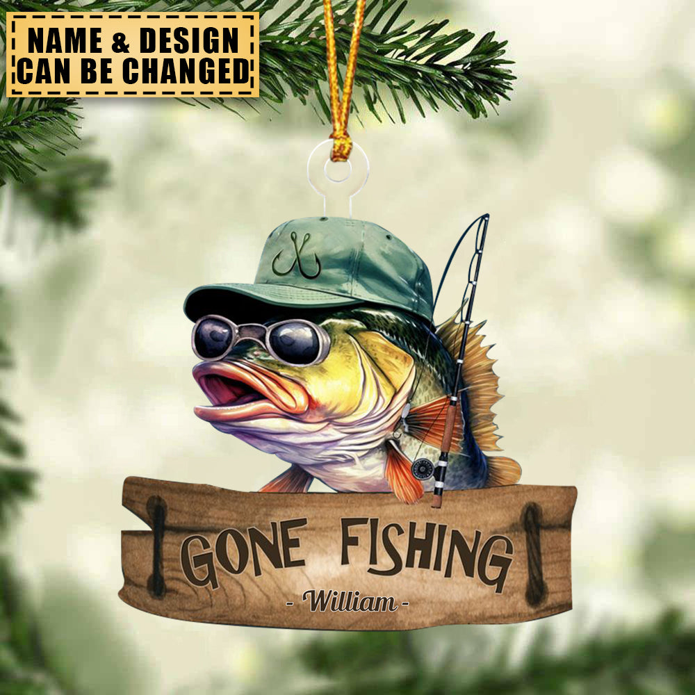 Gone Fishing Fishing Bass Fish Fisherman - Personalized Acrylic Ornament