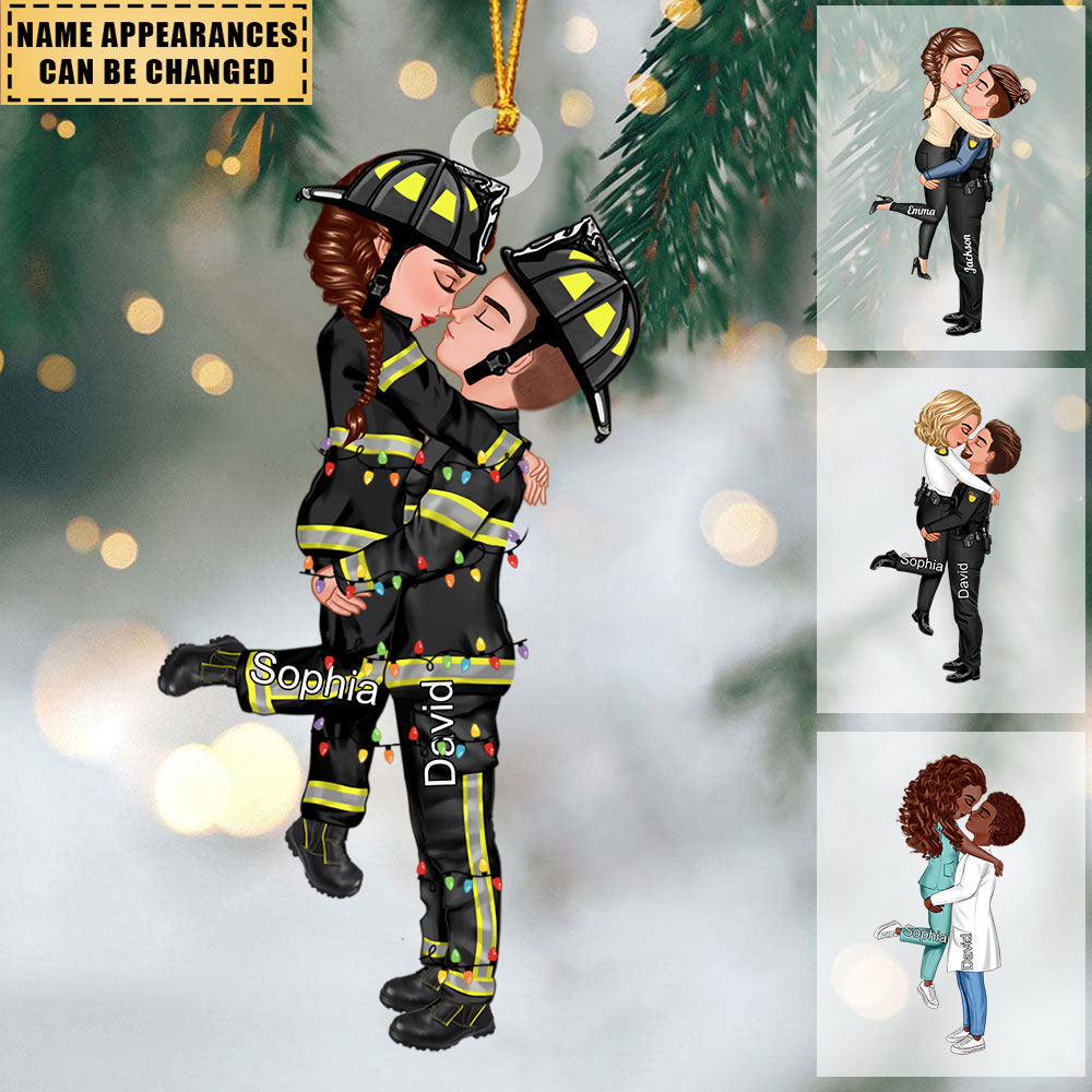 Couple Portrait, Firefighter, Nurse, Police Officer, Military, Chef, EMS, Flight, Teacher, Gifts by Occupation Personalized Acrylic Ornament
