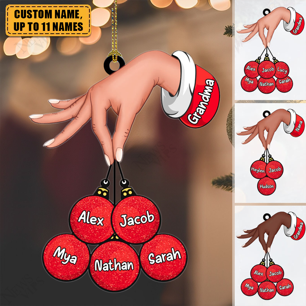 Unique Gift Grandma Mom Holding Snowball Kids Personalized Chrismas Ornament