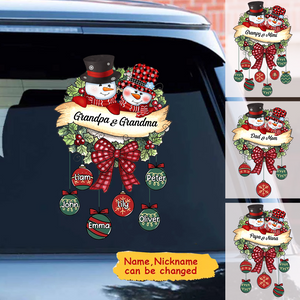 Snowman Grandpa & Grandma Mom & Dad Christmas Ball Kids Personalized Car Decal